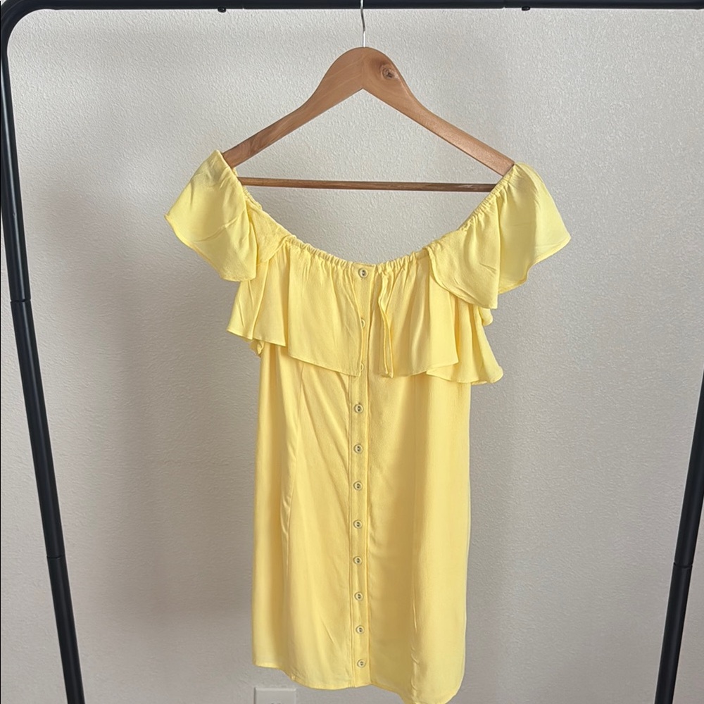 Privacy Please Yellow Ruffled Off-Shoulder Mini Dress